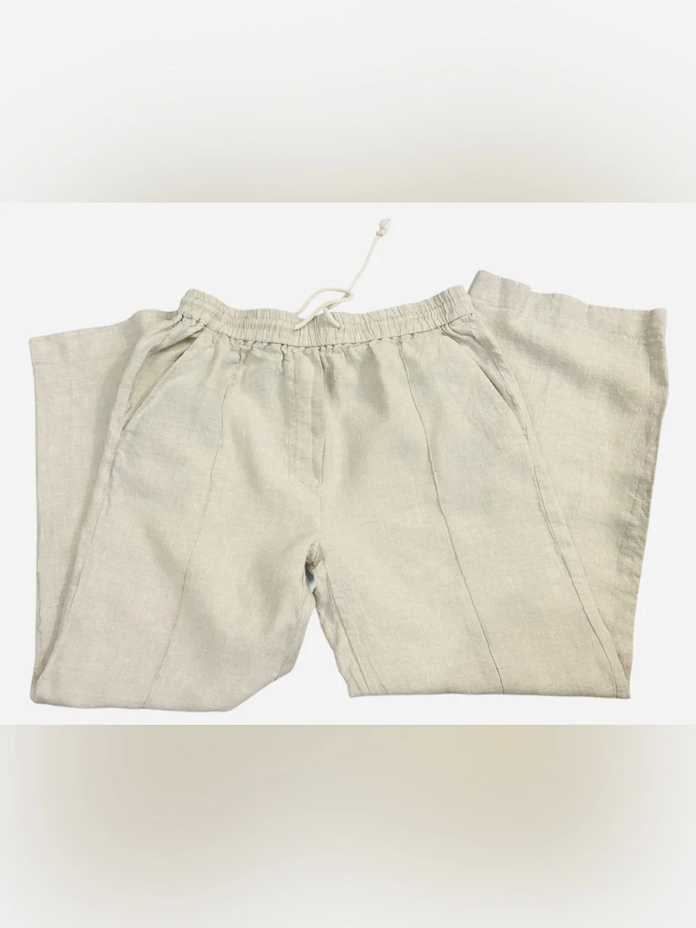 Zara Natural Linen Wide Leg Pants Size Large